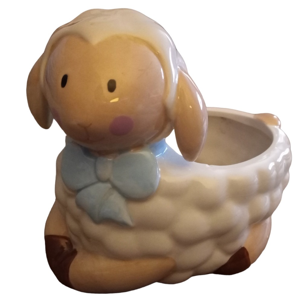 Burton & BURTON Ceramic Planter Little Lamb Sheep Baby Boy Girl Nursery Decor 6"